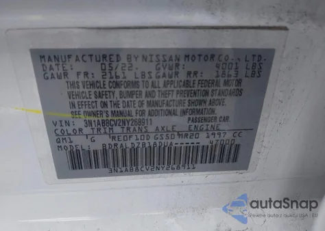 2022 Nissan Sentra Sv Xtronic Cvt из США, поврежденный, VIN 3N1AB8CV2NY268911